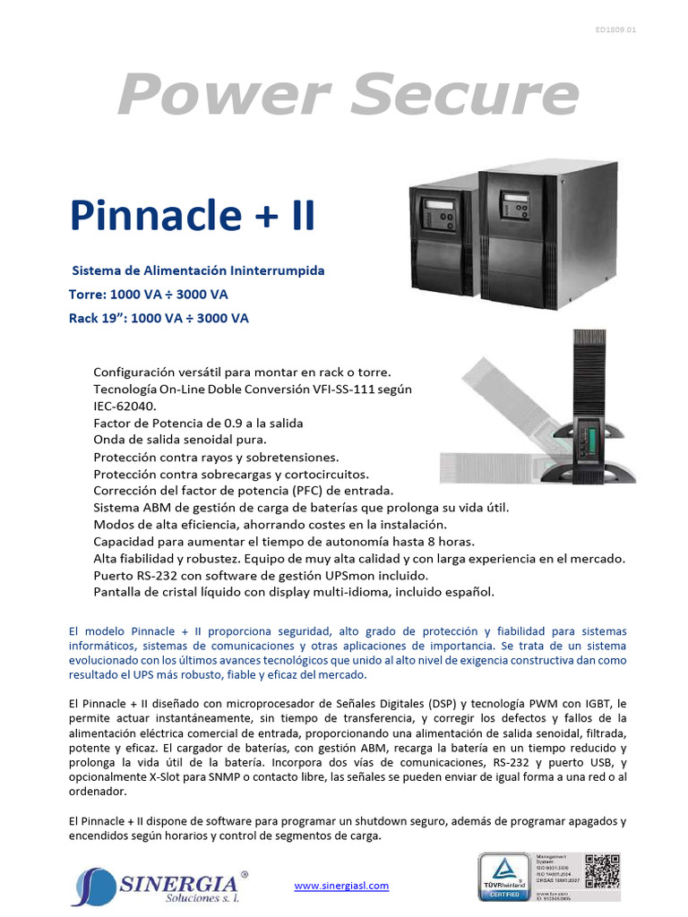 Sistema UPS Pinnacle + II 1000-3000 VA | PDF | Ingenieria Eléctrica ...