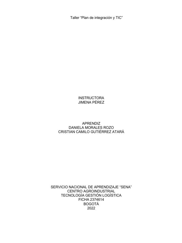 Taller Plan de Integracion y TIC | PDF | Logística | Business