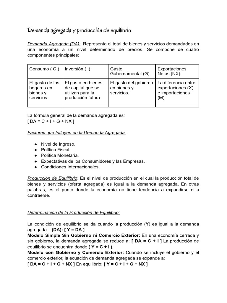 Demanda Agregada y Producción de Equilibrio | PDF | Ahorro | La ...