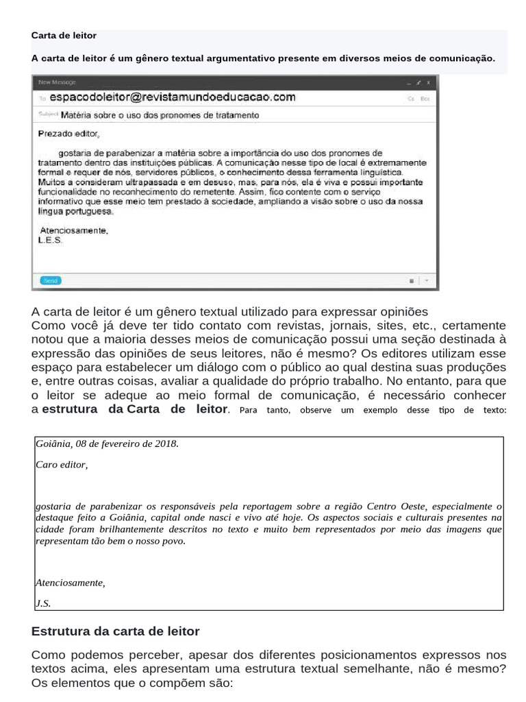 Estrutura da Carta de Leitor | PDF