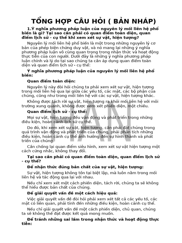 Tổng Hợp Câu Hỏi (Bản Nháp) | PDF