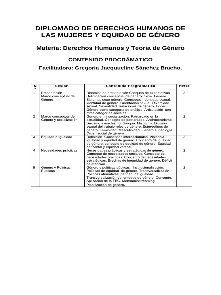 Diplomado en Derechos Humanos y Género | PDF