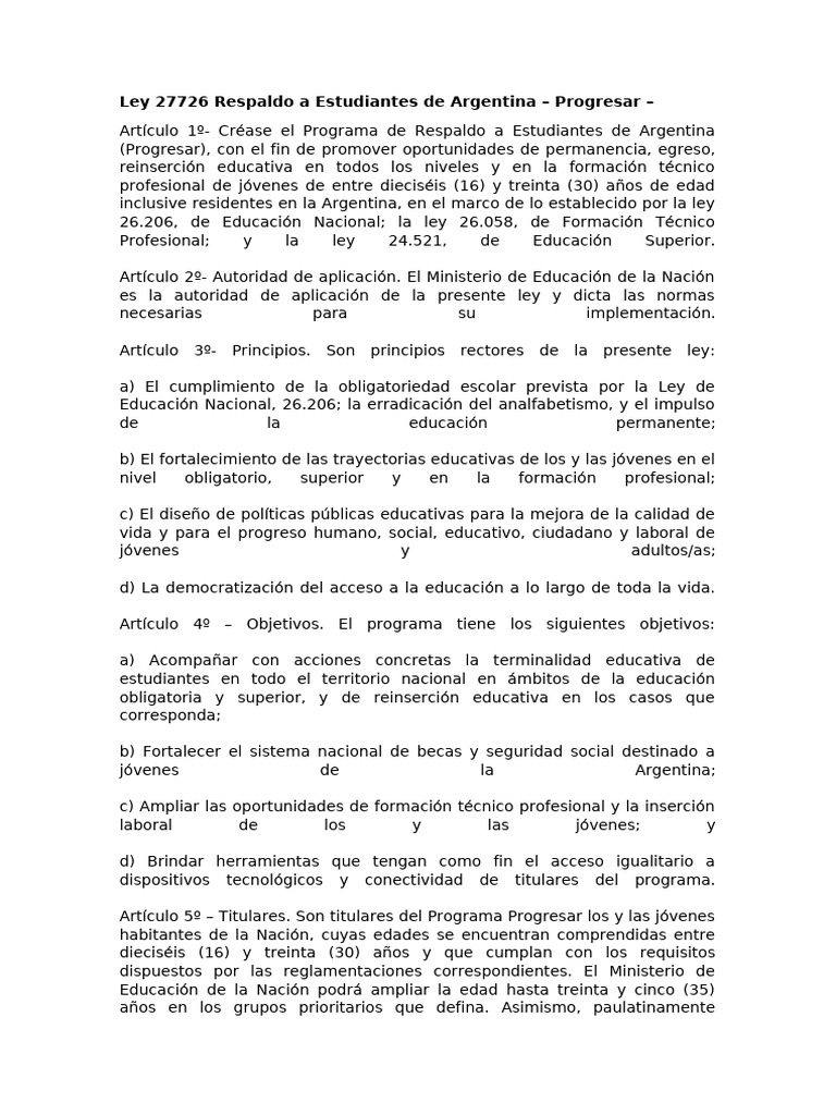 Ley 27726: Programa Progresar en Argentina | PDF | Ministerio ...