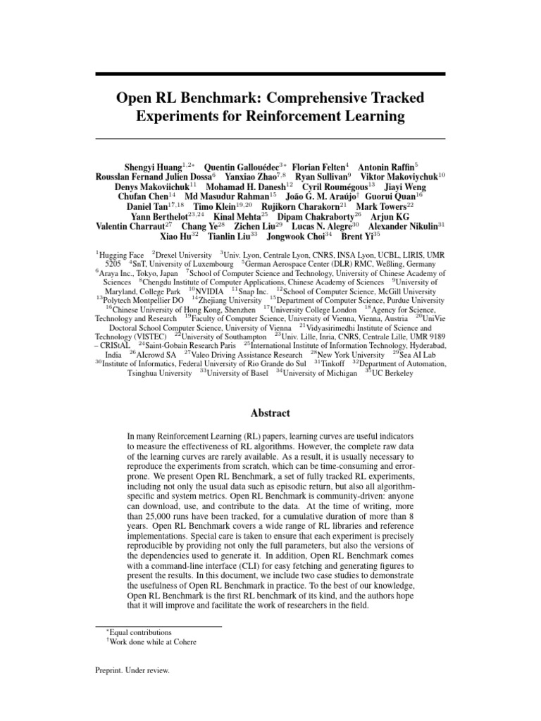 Open RL Benchmark: Tracked Experiments | PDF | Benchmarking | Command ...