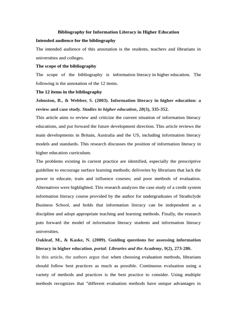 V211004 Bibliography For Information | PDF | Information Literacy ...