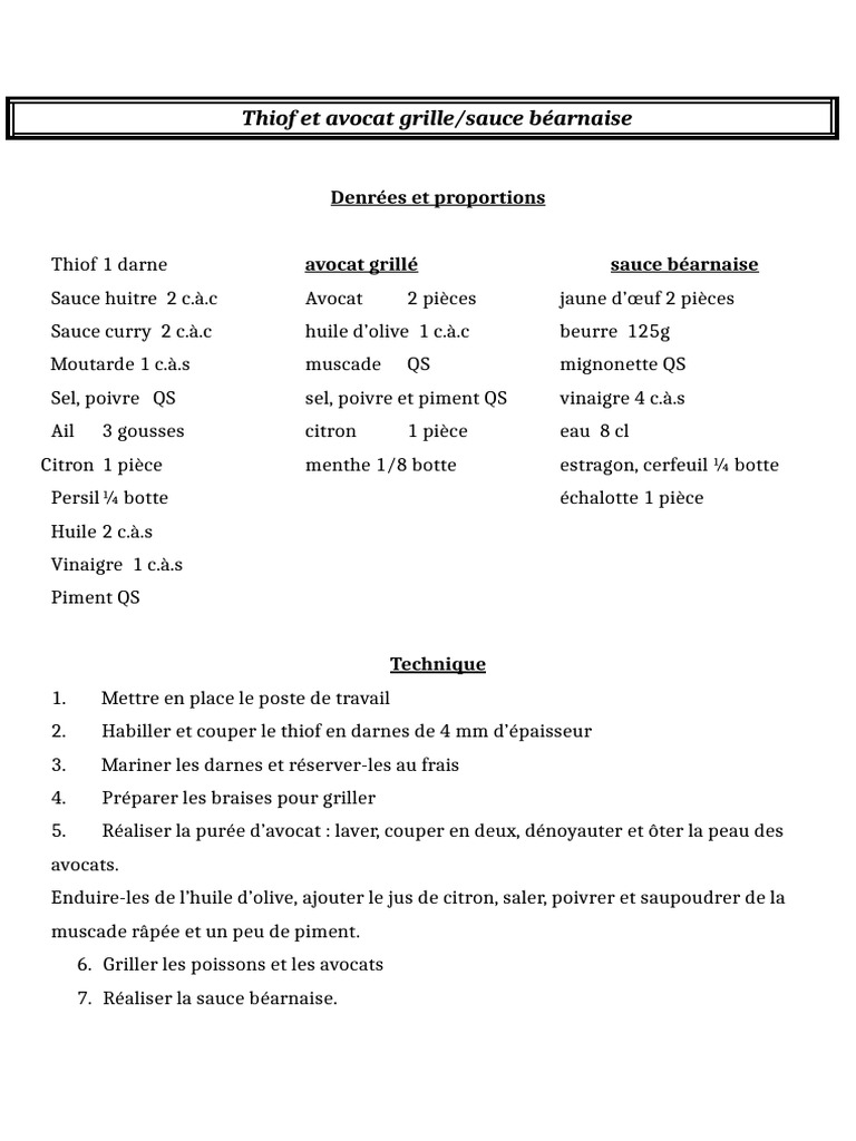 Thiof et avocat grillés à la béarnaise | PDF