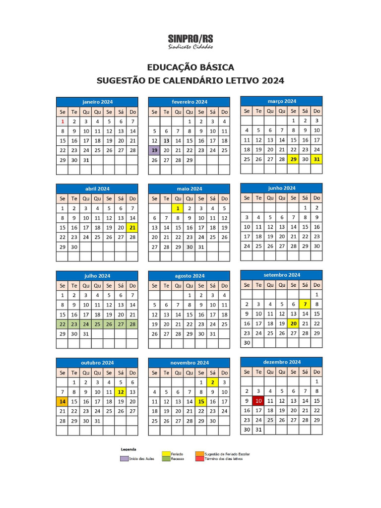 Calendário Letivo 2024: Educação Básica | PDF
