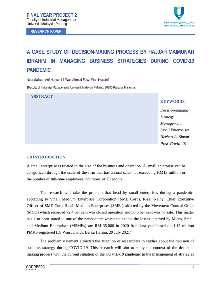 Decision-Making in SMEs During COVID-19 | PDF | Decision Making | Swot ...