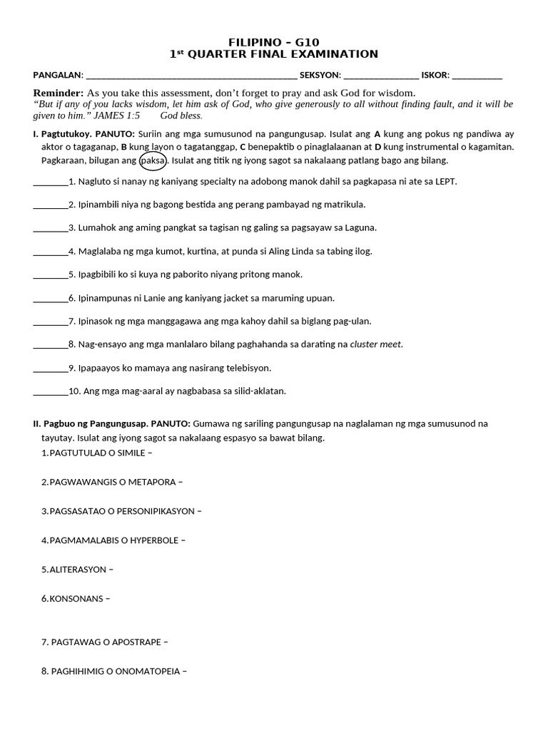 2nd Prelim Exam Filipino | PDF