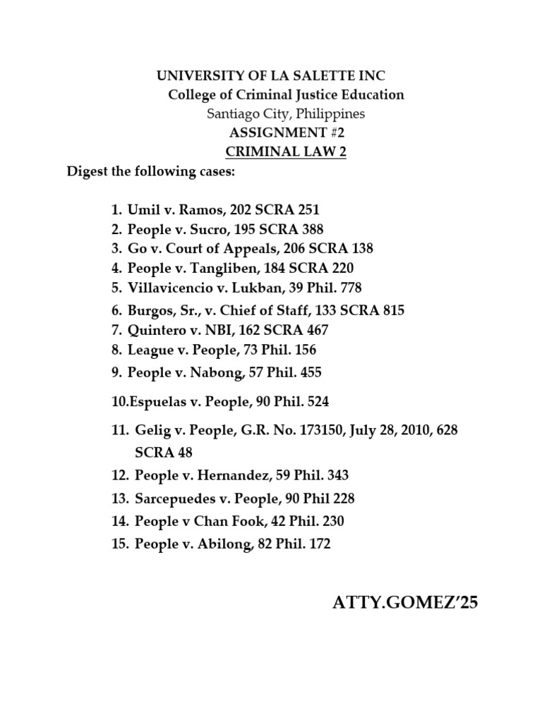 Criminal Law Case Digests Overview | PDF
