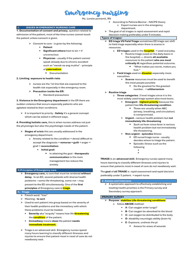 Emergency Nursing: Key Care Principles | PDF | Shock (Circulatory ...