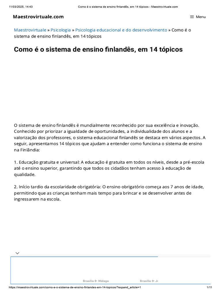 Sistema de Ensino Finlandês em 14 Tópicos | PDF | Finlândia | Aprendizado