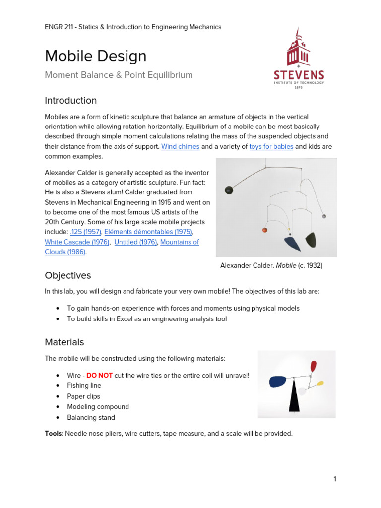 Mobile Design Lab: Statics & Equilibrium | PDF | Microsoft Excel | Weight