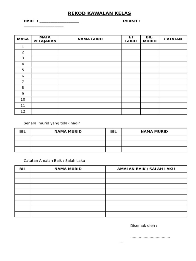 Rekod Kehadiran dan Disiplin Murid | PDF