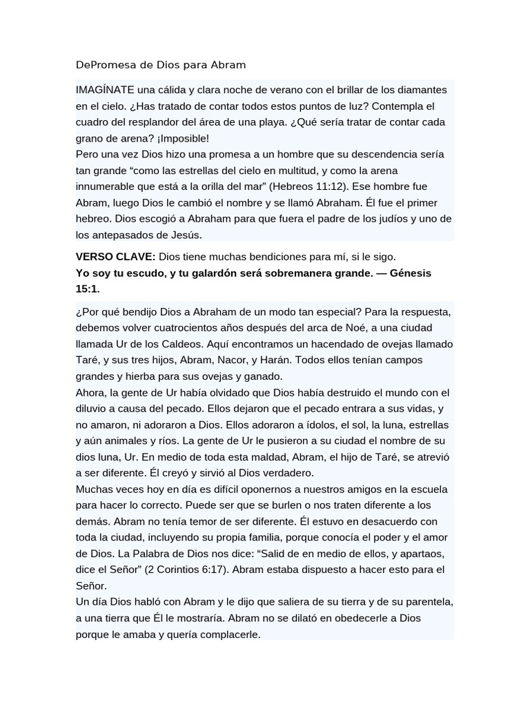 La Promesa de Dios a Abraham | PDF | Abrahán | Creencia religiosa y ...