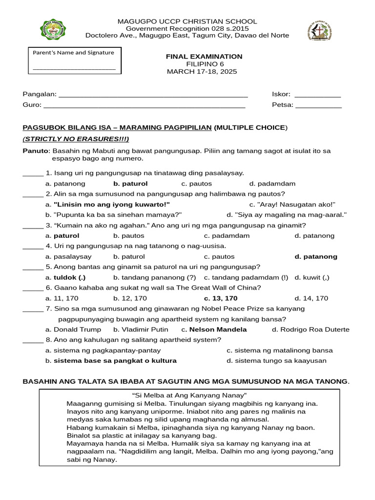 Fil 6 Final Examination | PDF