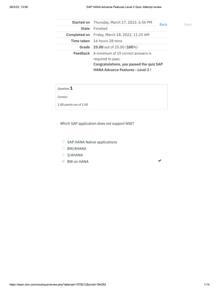 SAP HANA Level 2 Quiz Review Results | PDF | Cache (Computing) | Cloud ...