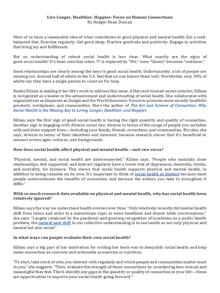 Focus On Human Connections | PDF | Mental Health | Psychology