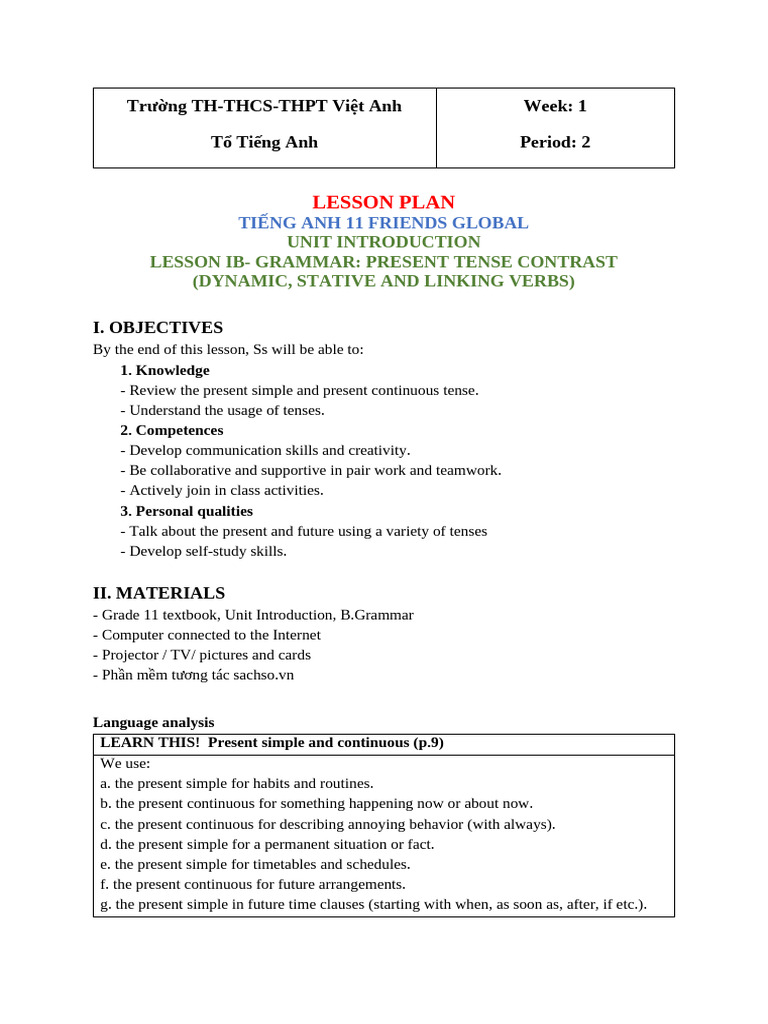 Unit Introduction - Lesson Ib - Grammar | PDF | Verb | Grammatical Tense