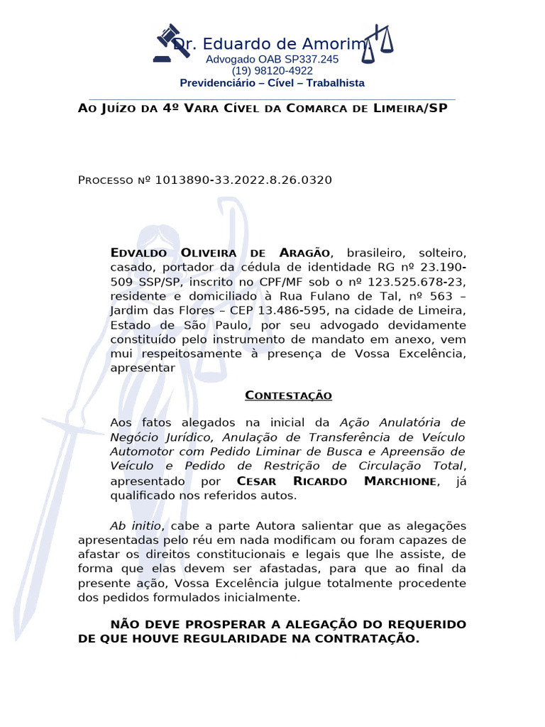 Manifestação A Contestação | PDF | Réu | Advogado
