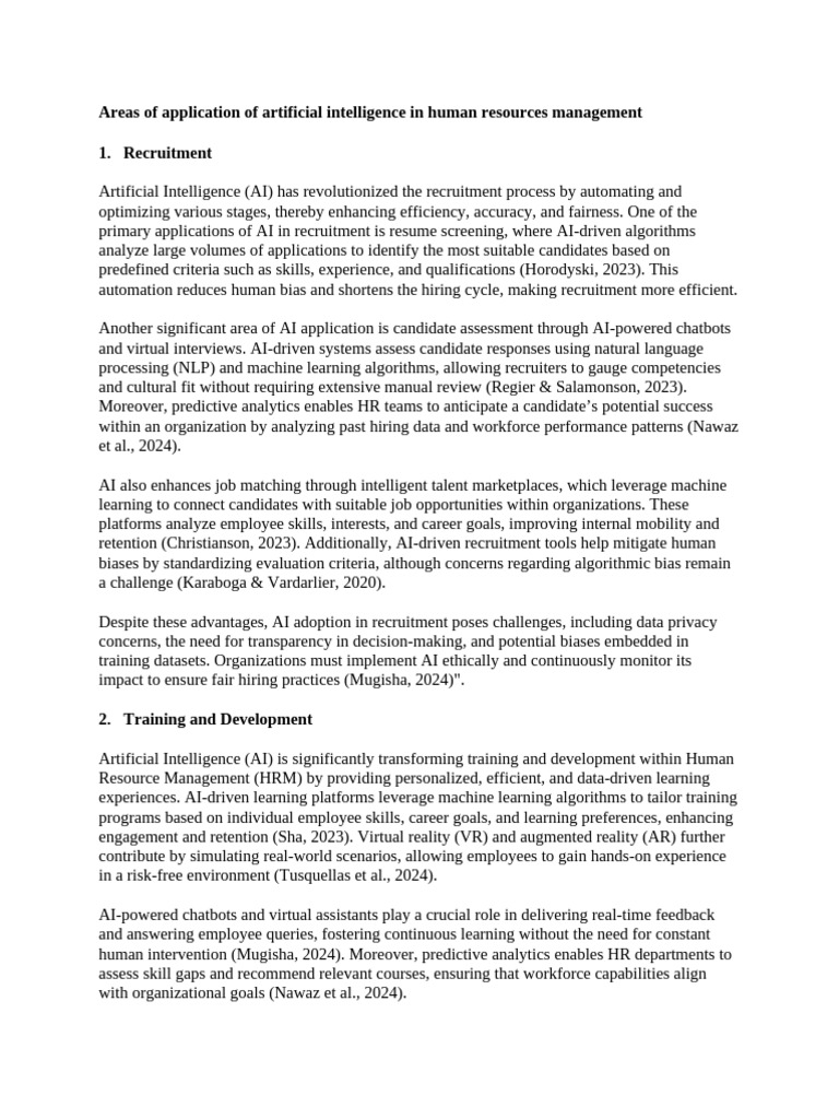 Ai Applications In Human Resources Management Pdf Artificial