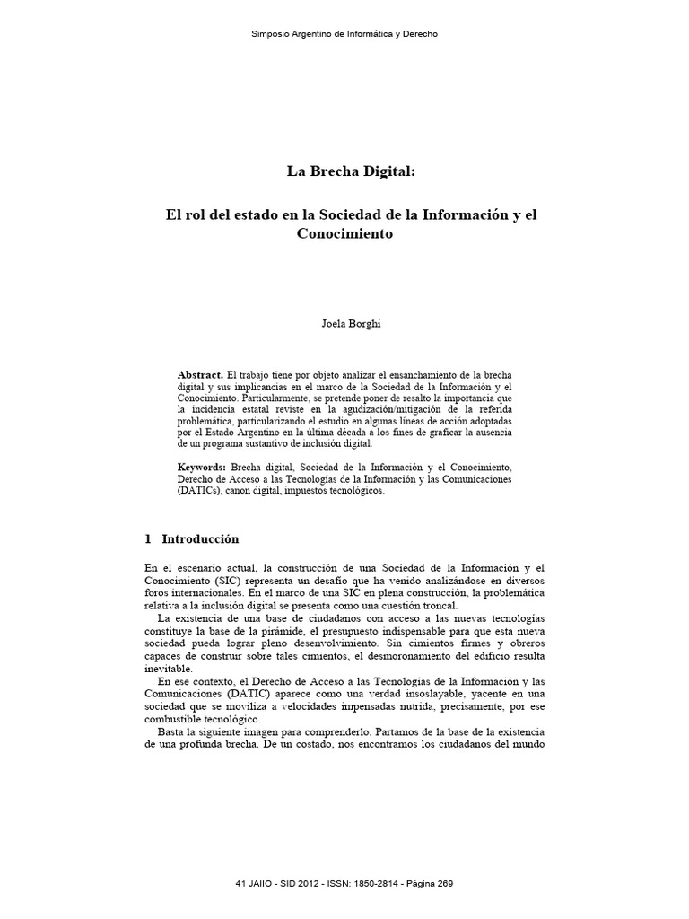 La Brecha Digital El Rol Del Estado en La Sociedad de La Información y ...
