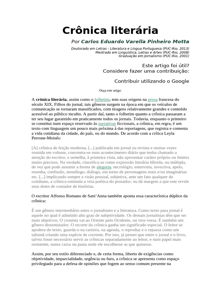 O que é a crônica literária? | PDF