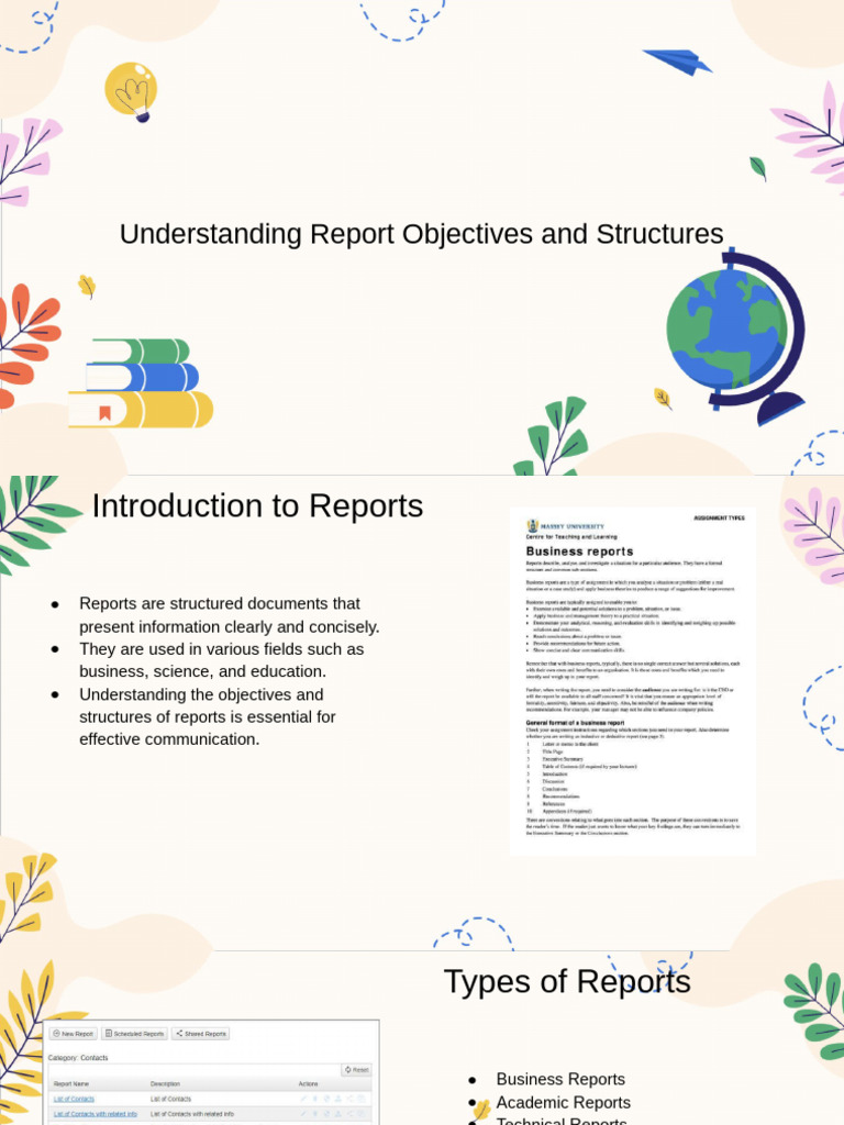 Report Objectives and Structures Guide | PDF | Data | Information