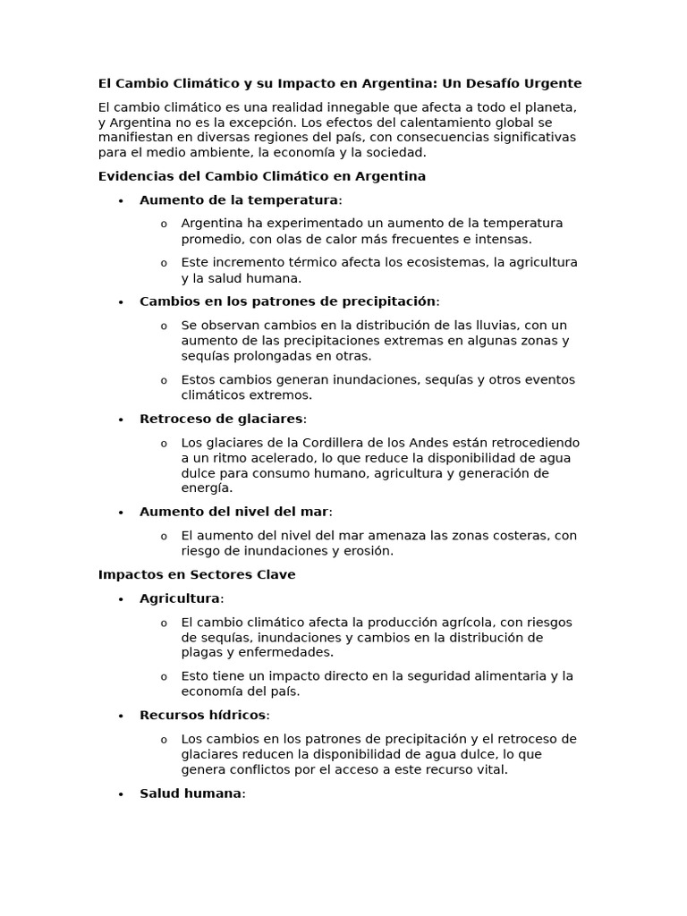 El Cambio Climático y Su Impacto en Argentina | PDF | Cambio climático ...