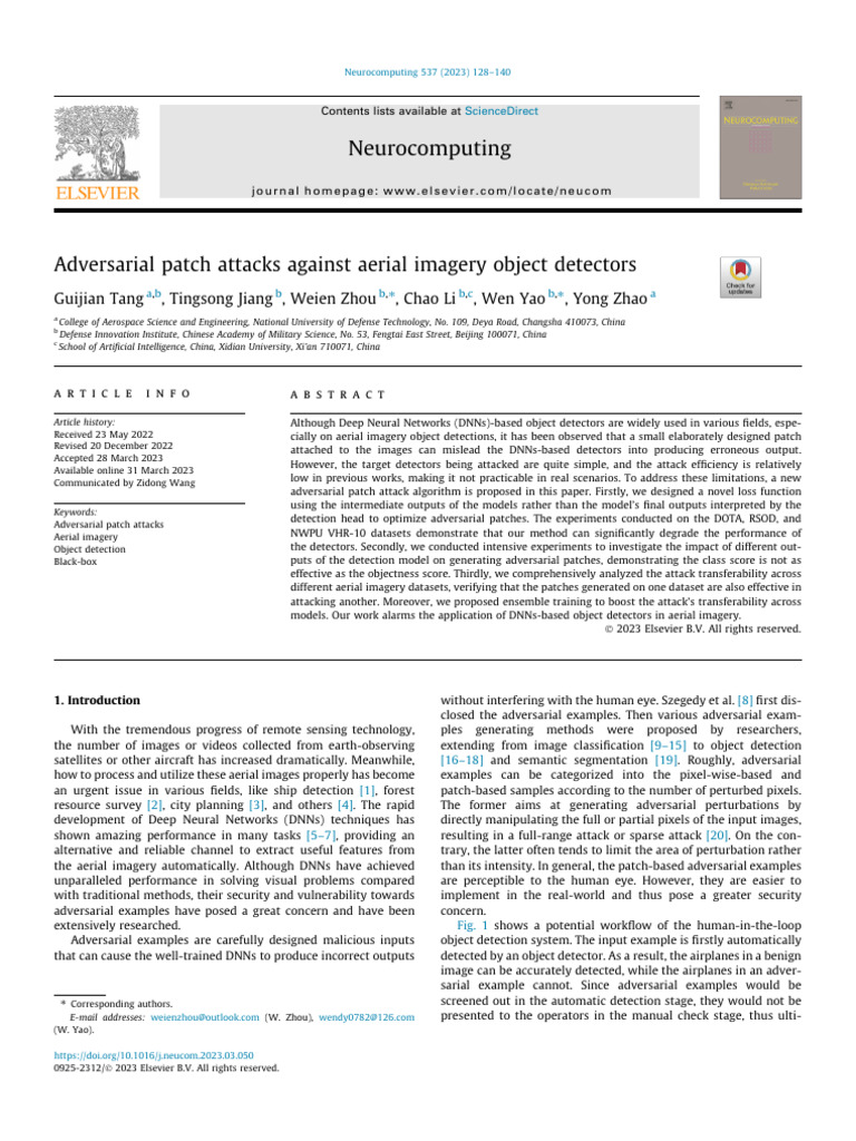 Adversarial Patch Attacks on Aerial Object Detection | PDF | Applied ...