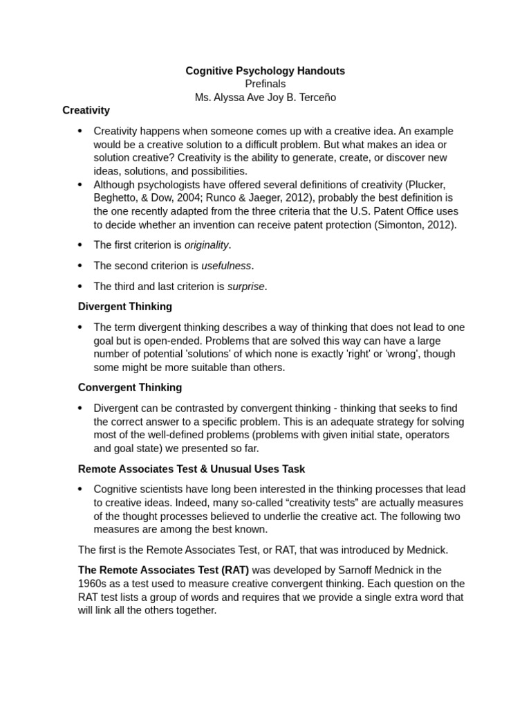 Cognitive Psychology Handouts- Prefinals | PDF | Perception | Experience