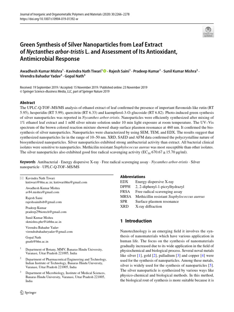 Green Synthesis of Silver Nanoparticles From Leaf Extract | PDF ...