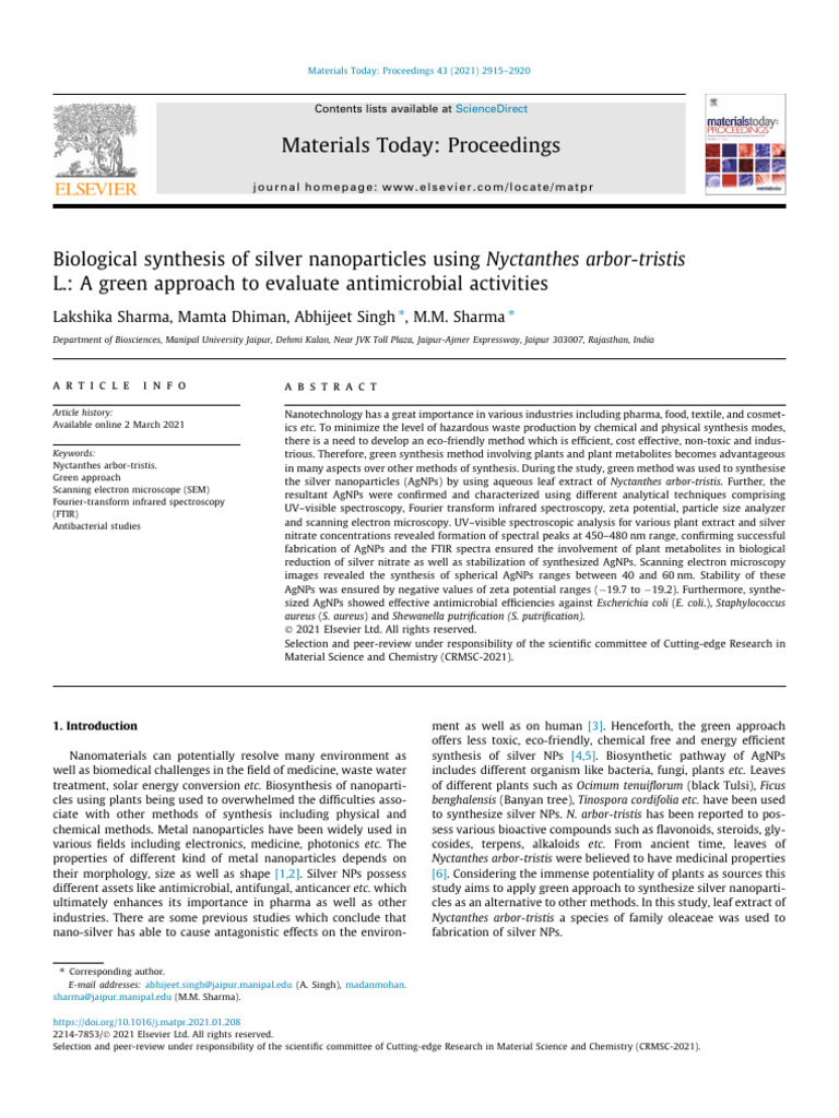 Green Synthesis of Silver Nanoparticles | PDF | Nanoparticle | Scanning ...