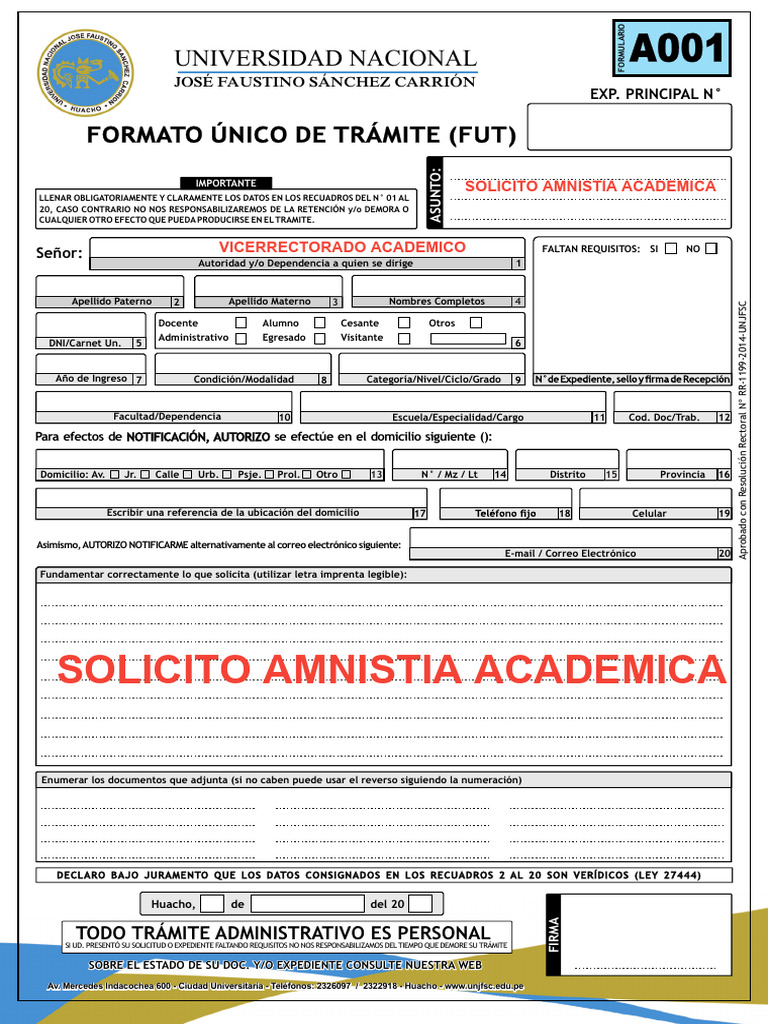 Formulario de Amnistía Académica UNJFSC | PDF
