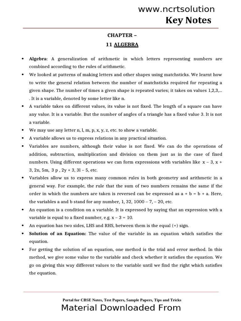 06 Maths Ch11 Algebra | PDF | Numbers | Algebra