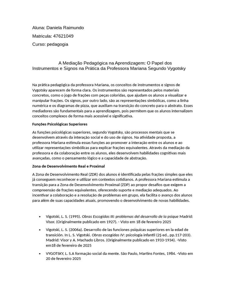 Mediação Pedagógica e Vygotsky na Prática | PDF | Pedagogia | Ciências ...