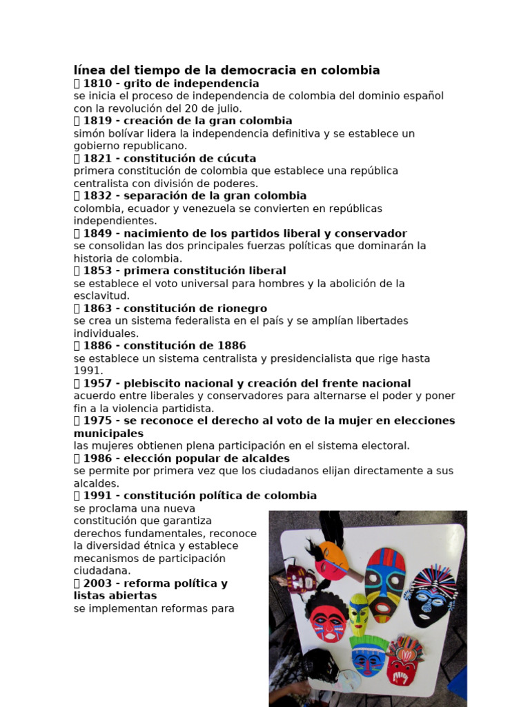 Línea de tiempo de la democracia en Colombia | PDF