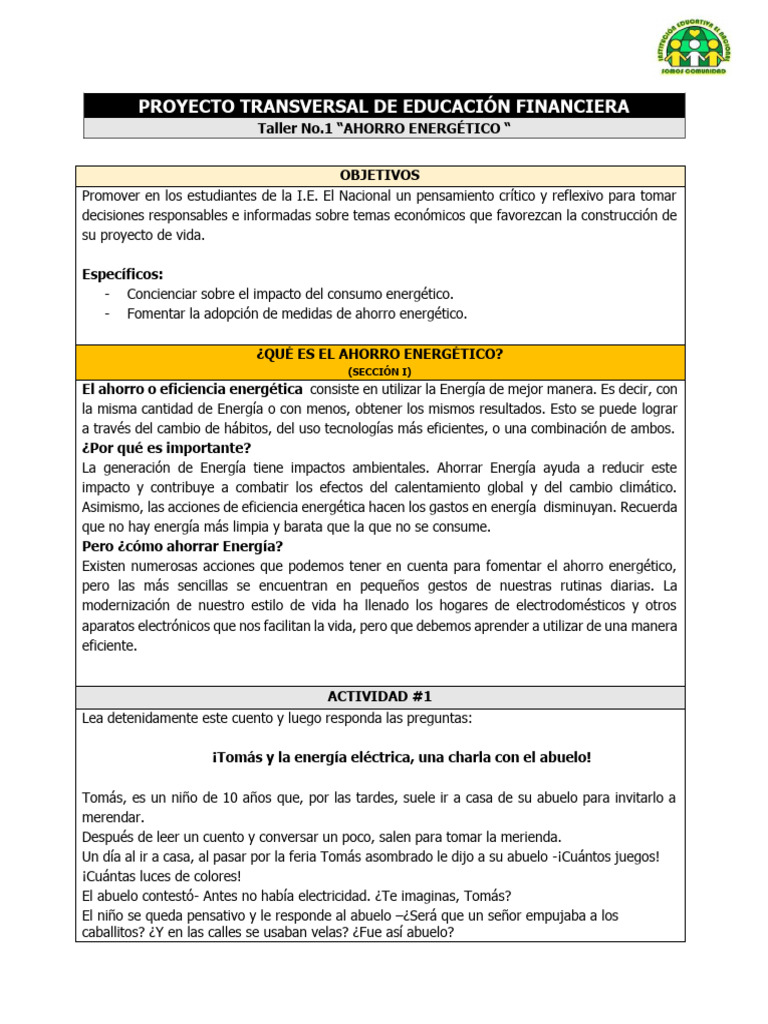 Ahorro Energético para Niños | PDF | Uso eficiente de energía ...