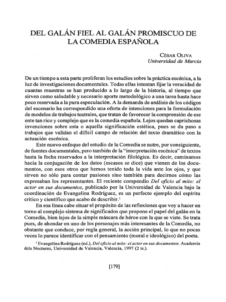 Análisis del Galán en la Comedia Española | PDF