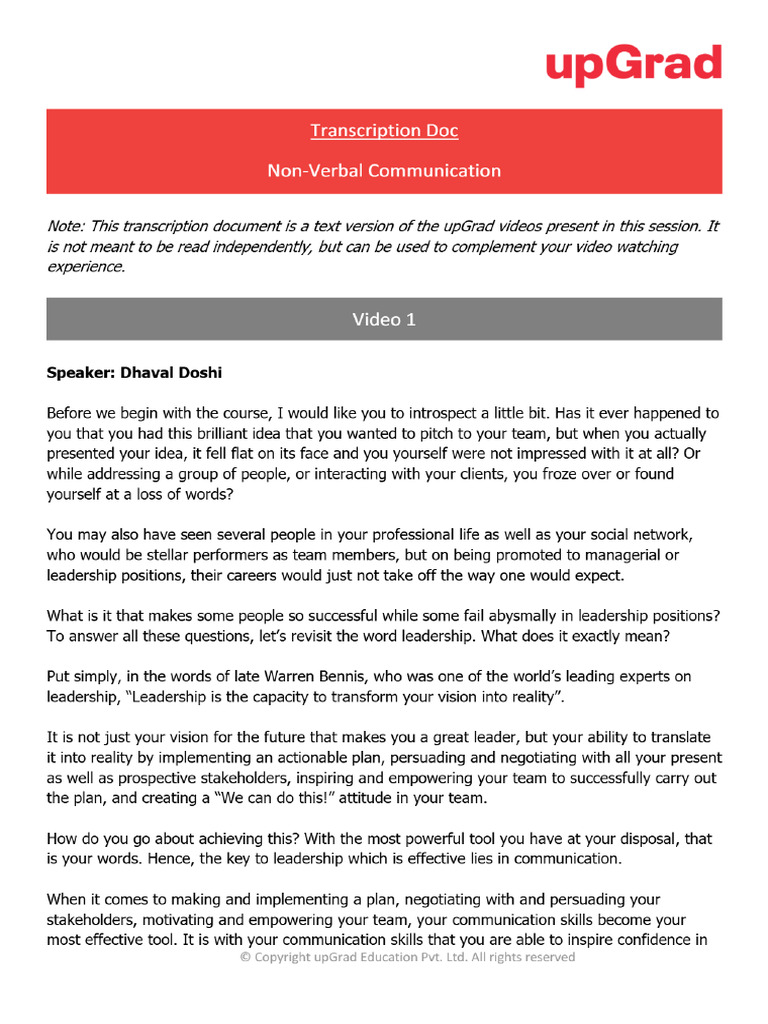 Non Verbal Communication - 1 | PDF