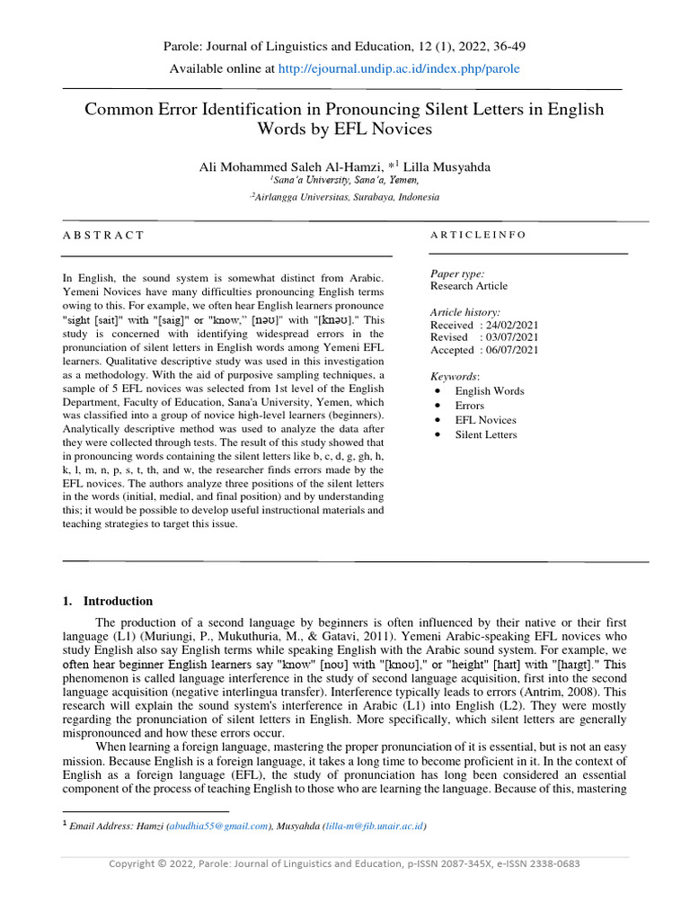 Common Errors Identification in Pronounc | PDF | Second Language ...