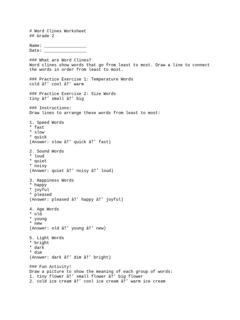 Grade 2 Word Clines Worksheet | PDF