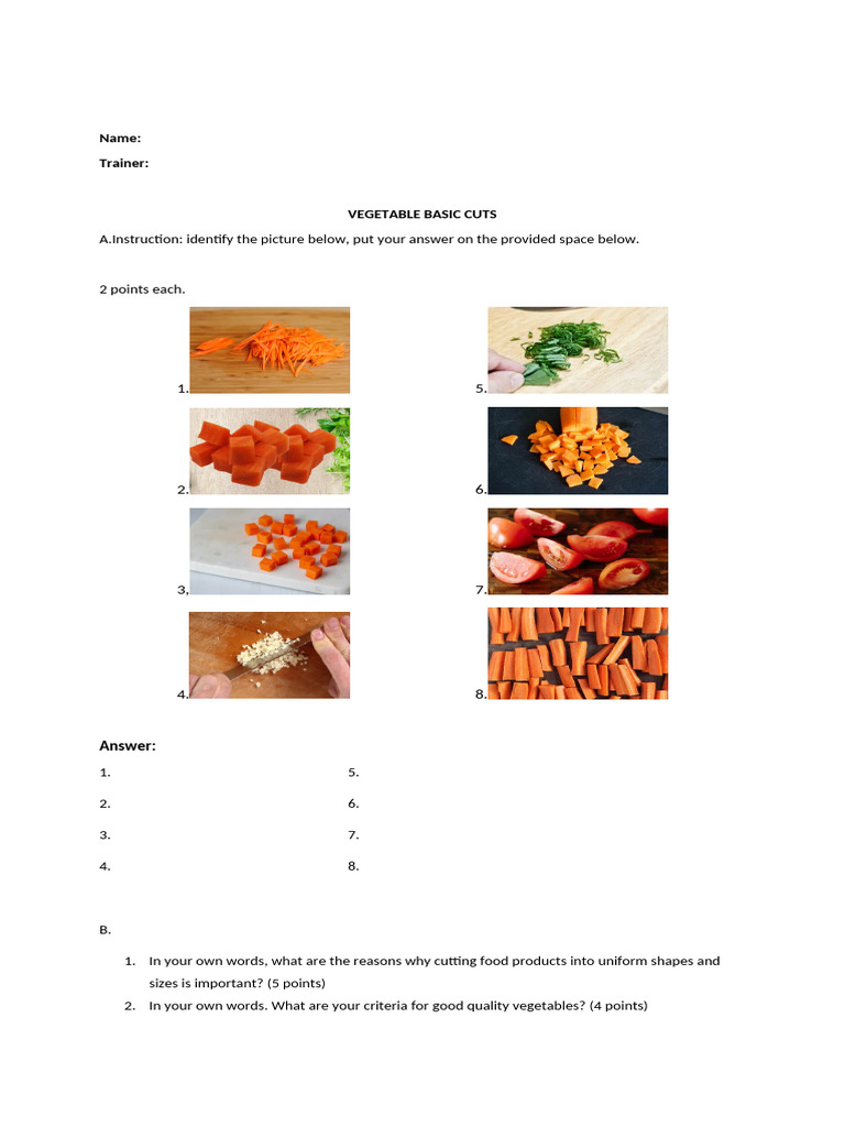 Vegetable Cut Activity | PDF