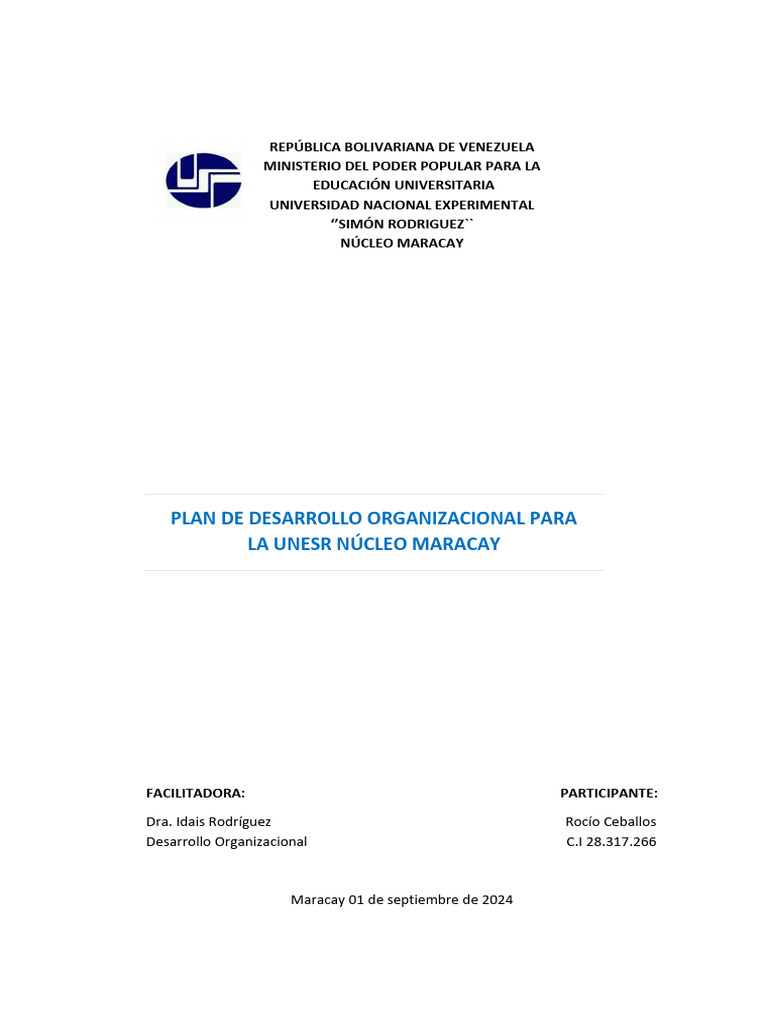 Plan de Desarrollo Organizacional UNESR | PDF | Enseñando | Sustentabilidad