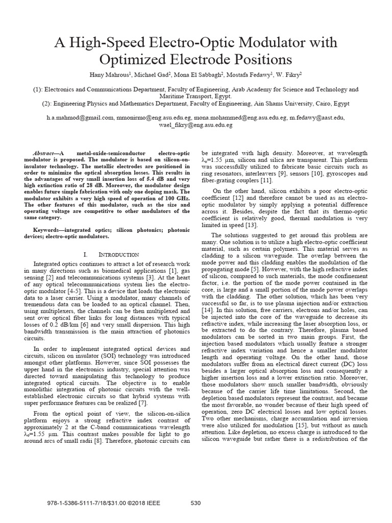 A High Speed Electro-Optic Modulator With Optimized Electrode Positions ...