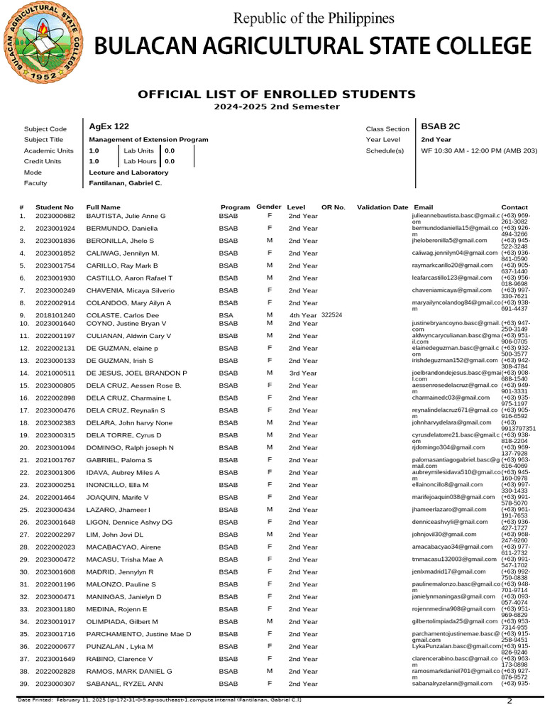 Enrolled Students List 2024-2025 | PDF