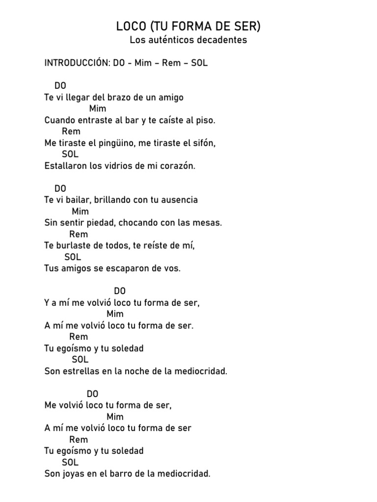 Loco: Letra y Acordes de la Canción | PDF