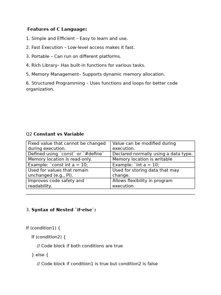 Key Features and Syntax of C Language | PDF | C (Programming Language ...