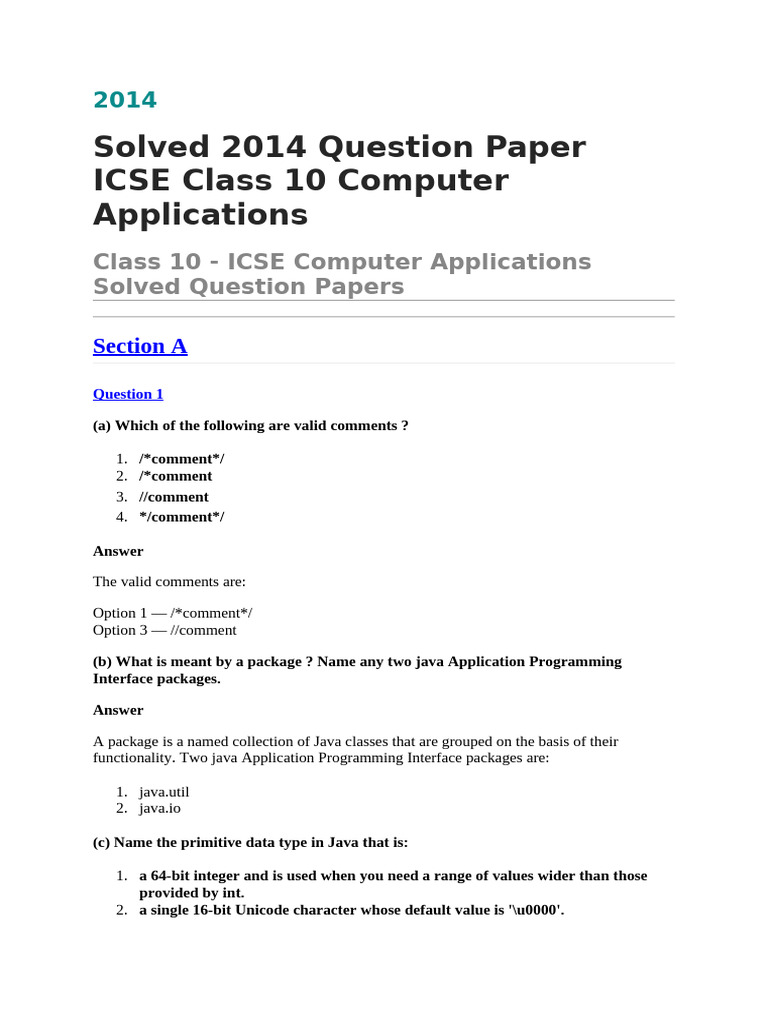 ICSE Class 10 Computer Applications Solved Paper 2014 | PDF | Control ...