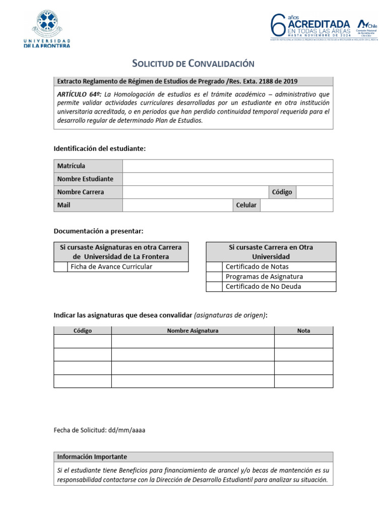 Solicitud de Convalidación de Cursos | PDF